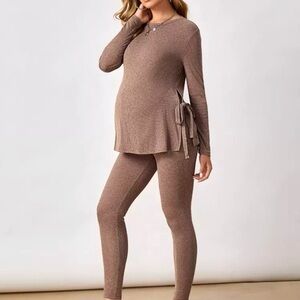 SHEIN Ribbed Knit Maternity Set in Mauve